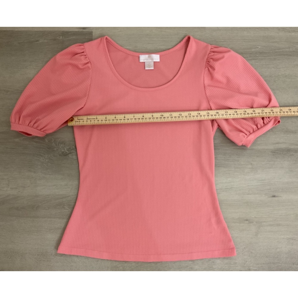 Rachel Parcell Pink Puff Sleeve Ribbed Scoop Neck Top Womens Size M - Picture 4 of 6